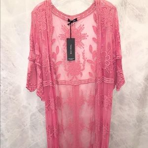 Pink Lace Knee Length Kimono